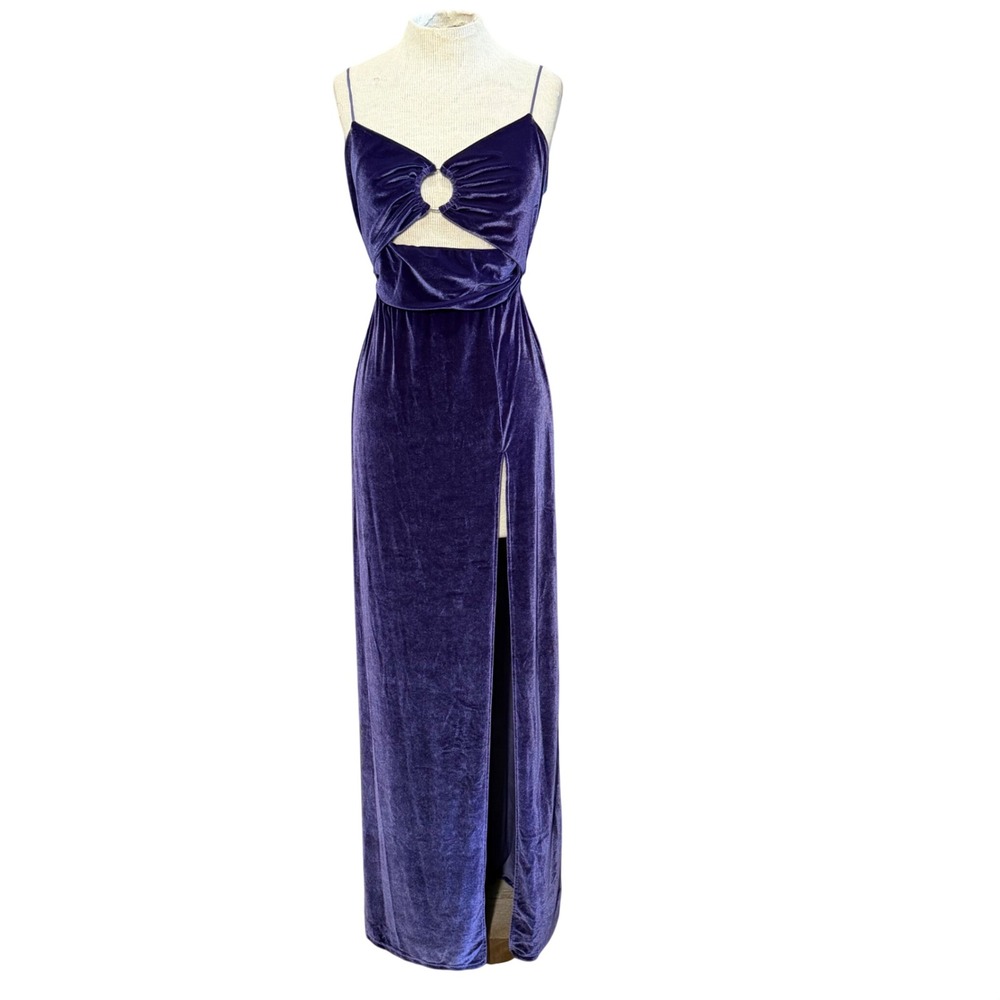 Lucy In The Sky Purple Velvet Maxi Dress O-Ring Cutout Slit Formal Ethereal Larg